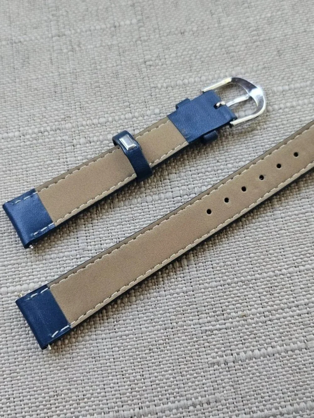 Replacement Strap Blue Leather Two Piece Strap for Watch 12mm New Unbranded